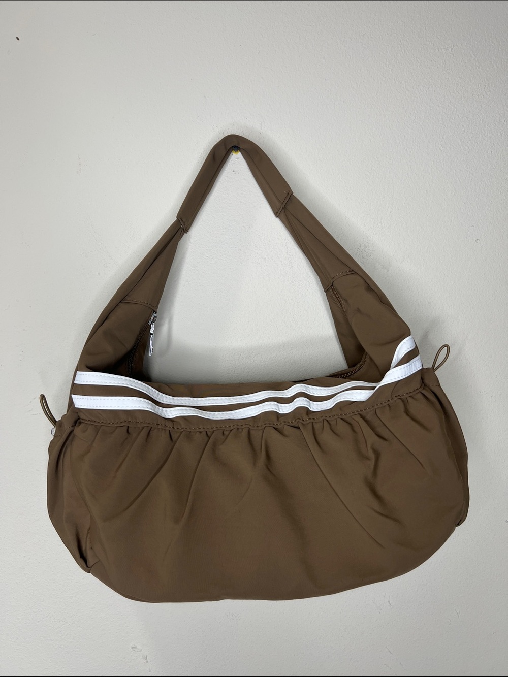 Brown Shoulder Bag with White Stripe Accent
